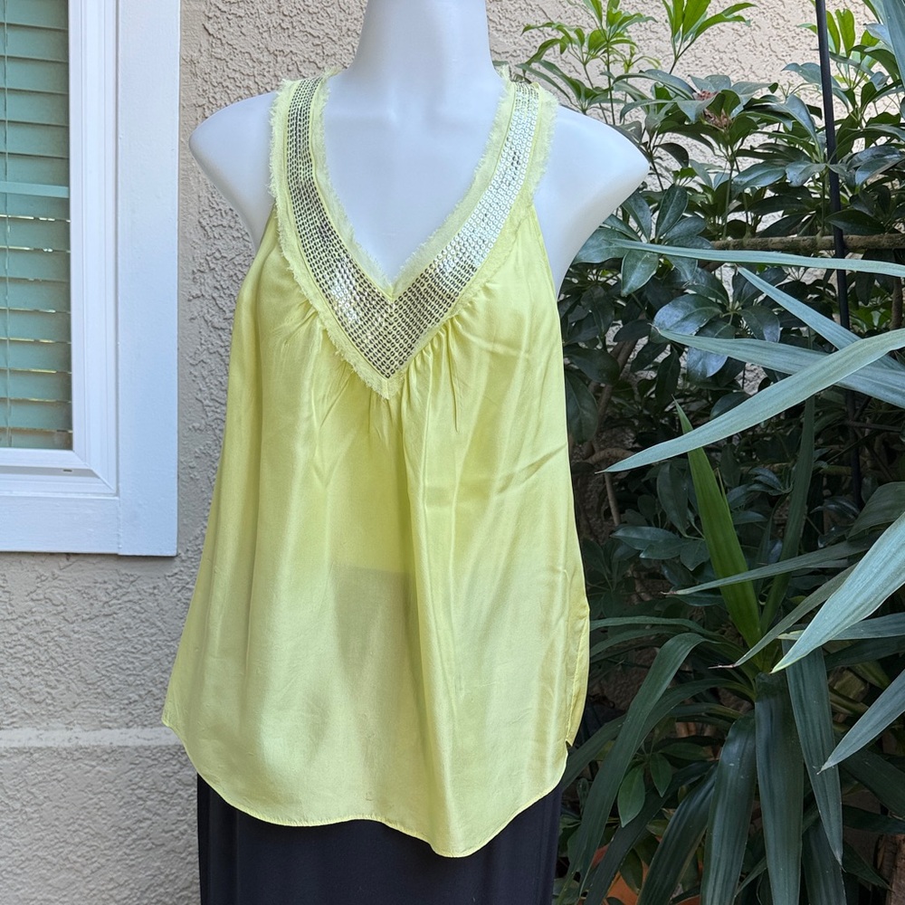 Rebecca Taylor Light Lemon Green Camisole Silk Top